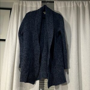 L.L. Bean 100% Lambswool Heathered Blue Open Front Cardigan Size Large